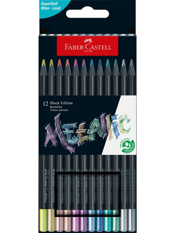 Färgpennset Faber-Castell Redline Black Edition Metallic 12-pack